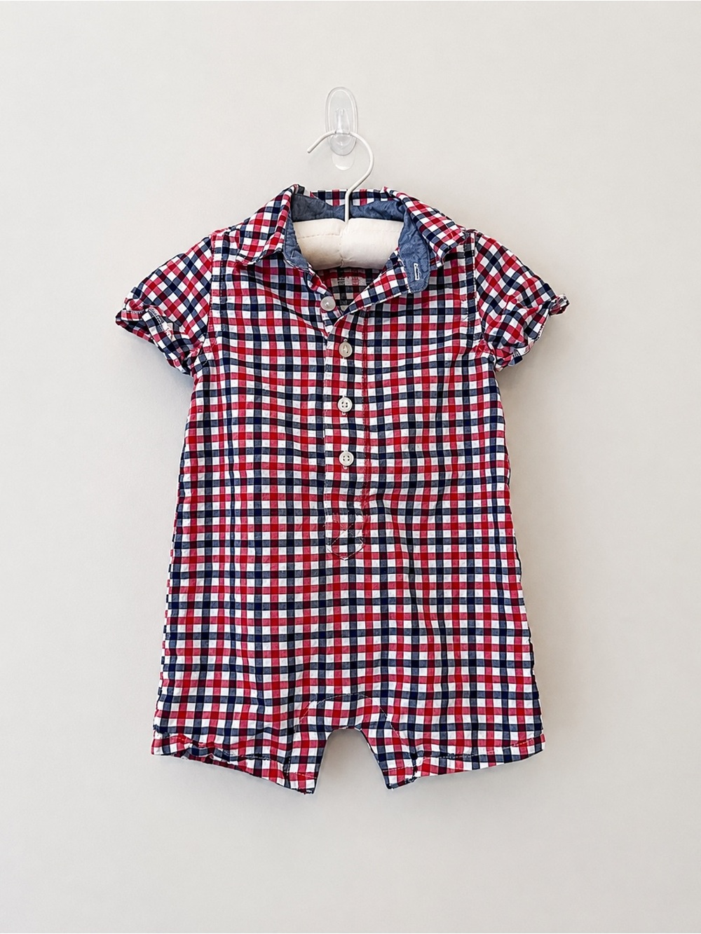 Red & Blue Plaid Short-Sleeve Baby One-Piece Romper